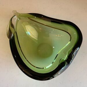 MCM Murano Alfredo Barbini Sommerso Green Glass Pear Ash Tray Bowl